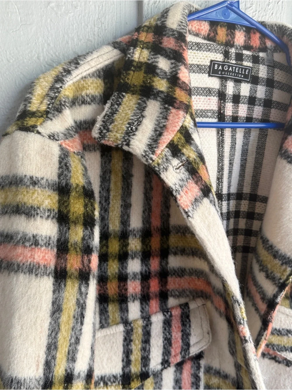 Bagatelle Cream Plaid Shacket with Pink and Olive Stripes‎ size small